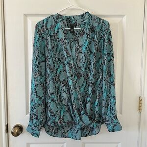 INC International Concepts Teal and Black Snake Print Blouse